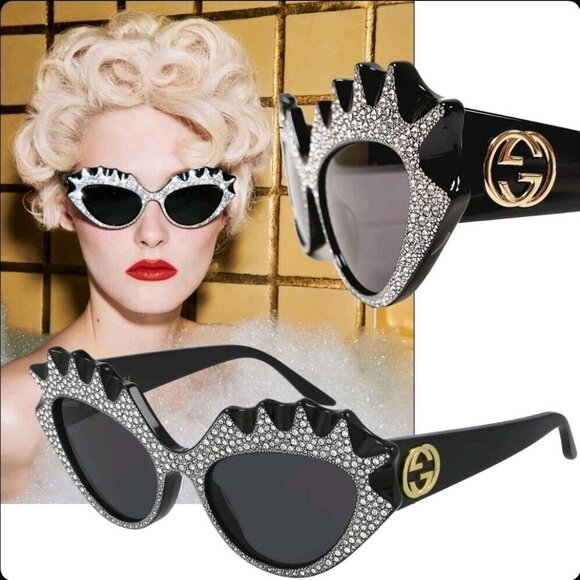 Gucci Cat-Eye Frame Hollywood Forever Crystal Sunglasses GG0781S - Picture 1 of 8